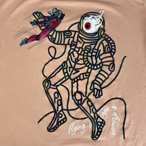FIFTH LOOP T-shirt Peach Alien Embroidered XL New Flying to Escape Dreams - Picture 1 of 11